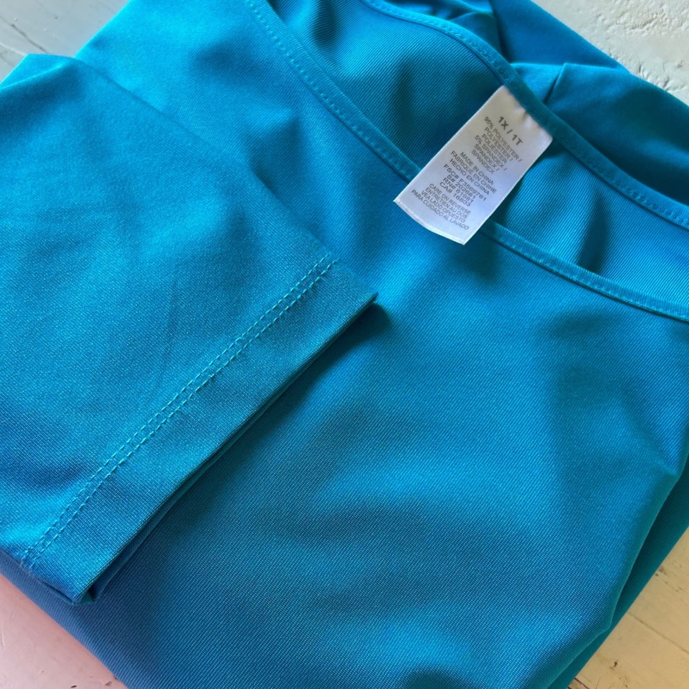 Turquoise Blue Purple Colorblock‎ Long Sleeve Tunic Dress 1X 1T Plus Size